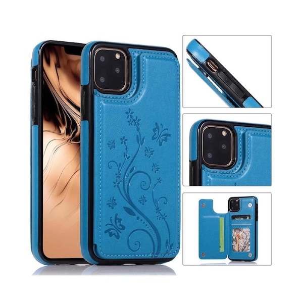 For iPhone 14 Pro Max Leather Cover Wallet - Blue