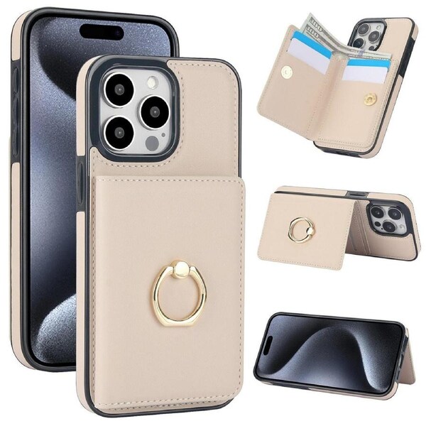 IPhone 14 Pro Case With Card Holder,Military Grade Drop Protection,Durable Shockproof Cover-White
