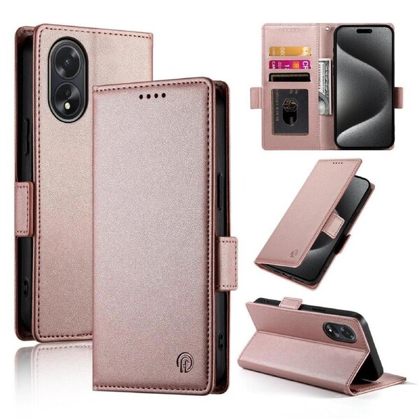 Wallet Case for Oppo A18 4G/A38 4G,Slim Protective Shockproof Case With Card Holder,Premium PU Leather Kickstand-Rose Gold