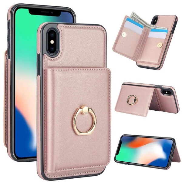 IPhone XS MAX Case With Card Holder,Military Grade Drop Protection,Durable Shockproof Cover-Rose Gold