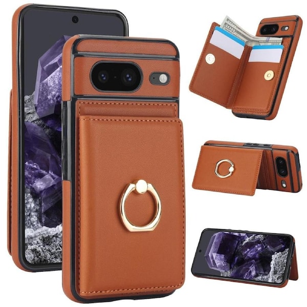 Google 8 Pro Case With Card Holder,Military Grade Drop Protection,Durable Shockproof Cover-Brown