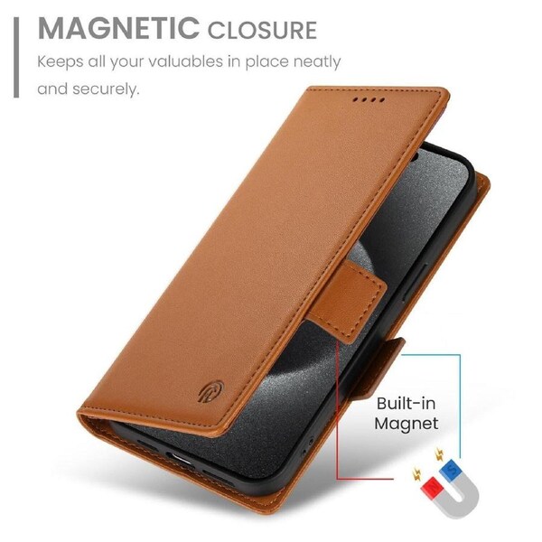 Wallet Case for IPhone 15,Slim Protective Shockproof Case With Card Holder,Premium PU Leather Kickstand-Brown
