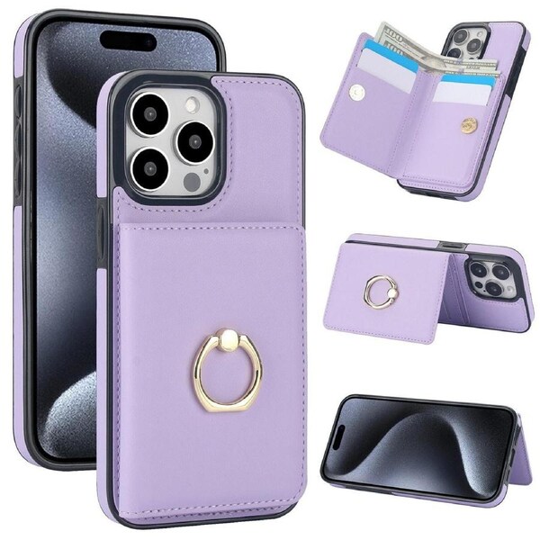 IPhone 13 Pro Max 6.7 Inch Case With Card Holder,Military Grade Drop Protection,Durable Shockproof Cover-Light Purple