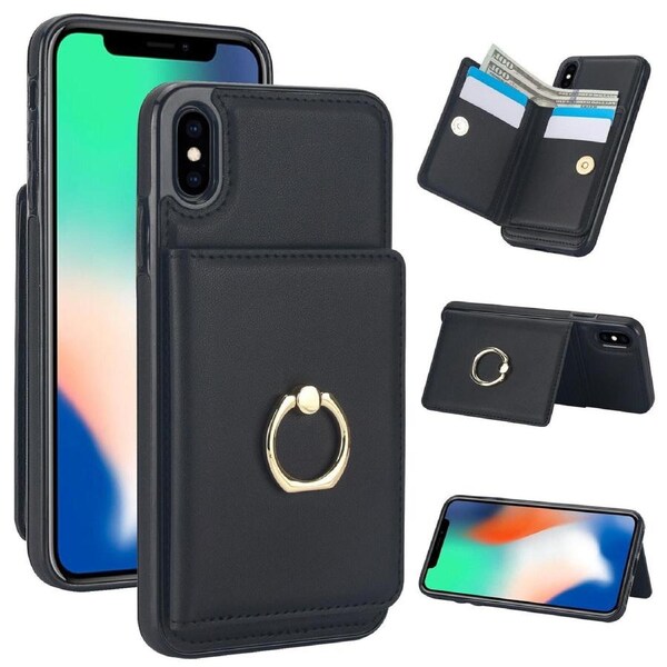 IPhone XS MAX Case With Card Holder,Military Grade Drop Protection,Durable Shockproof Cover-Black