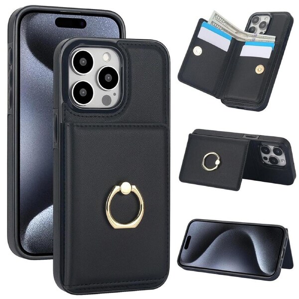 IPhone 14 Pro Case With Card Holder,Military Grade Drop Protection,Durable Shockproof Cover-Black