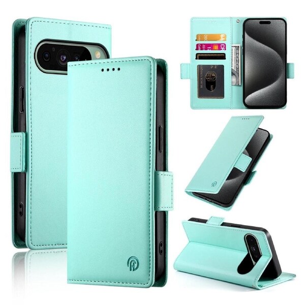 Wallet Case for Google Pixel 9,Slim Protective Shockproof Case With Card Holder,Premium PU Leather Kickstand-Light Green