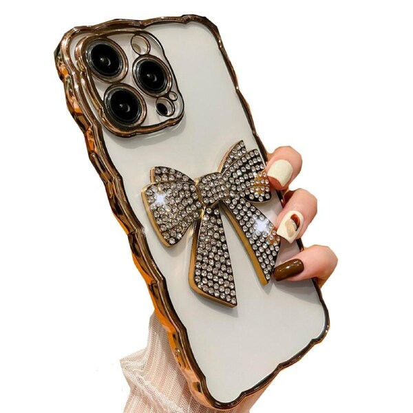 Compatible with iPhone 12 Pro Max Case for Girls Cute Crystal Charms Clear Soft Cover - Gold