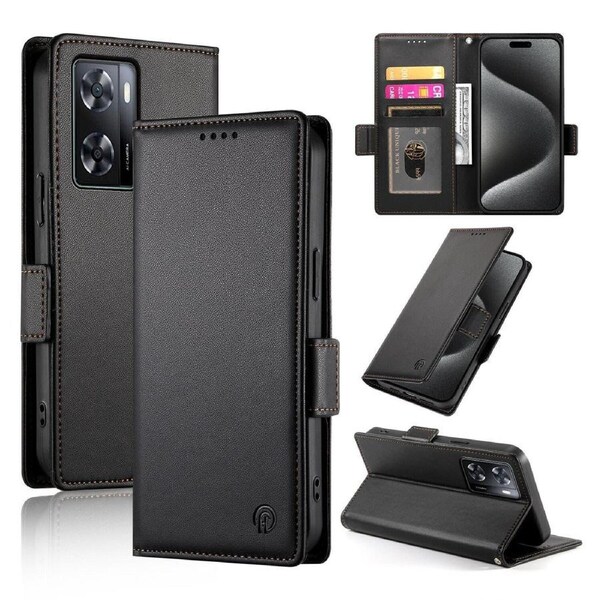Wallet Case for Oppo A57 4G/A77 4G/A57S 4G,Slim Protective Shockproof Case With Card Holder,Premium PU Leather Kickstand-Black