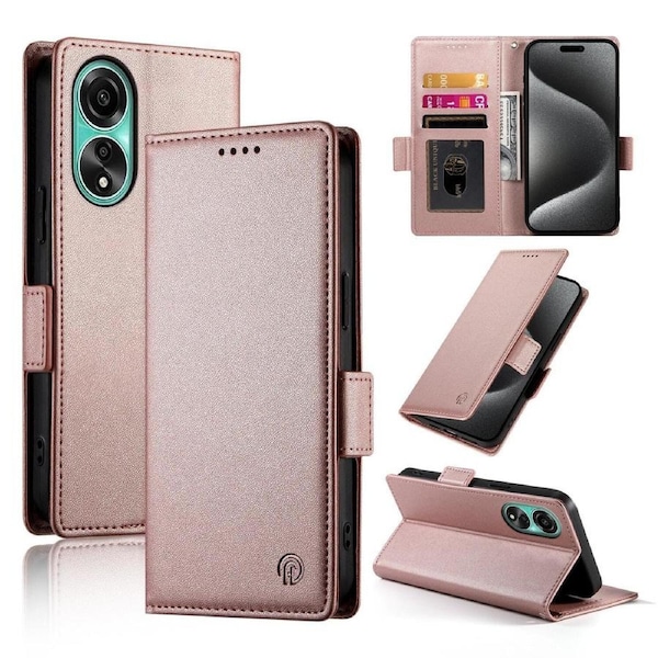 Wallet Case for Oppo A78 4G,Slim Protective Shockproof Case With Card Holder,Premium PU Leather Kickstand-Rose Gold