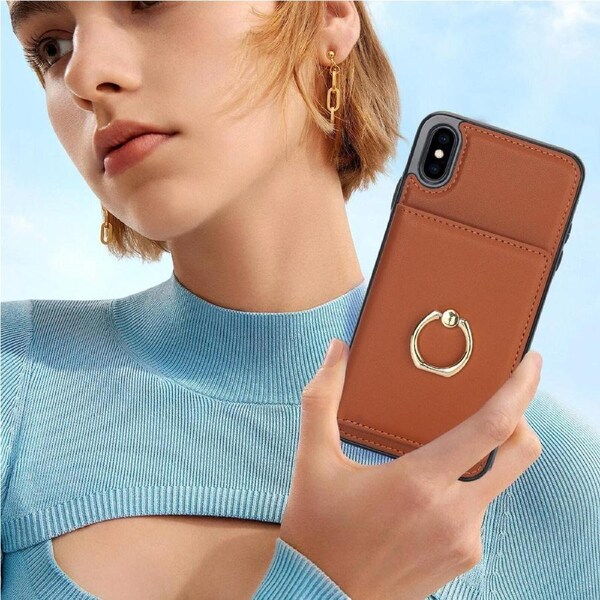 IPhone X/IPhone XS Case With Card Holder,Military Grade Drop Protection,Durable Shockproof Cover-Brown