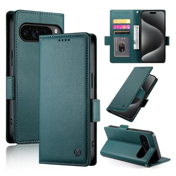 Wallet Case for Google Pixel 9 Pro,Slim Protective Shockproof Case With Card Holder,Premium PU Leather Kickstand-Green