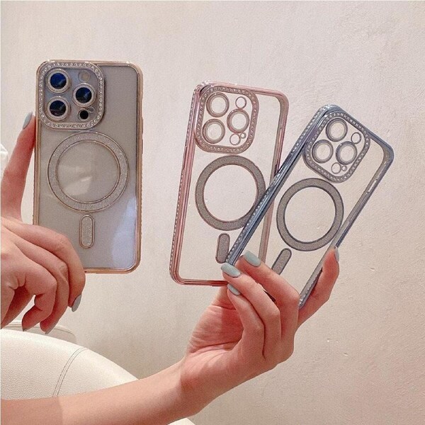 IPhone 14 Pro Max Case,Compatible With MagSafe,Full Camera Protection Plating Luxury Cover For Women Men,Soft TPU Drop Protective Phone Case-Blue