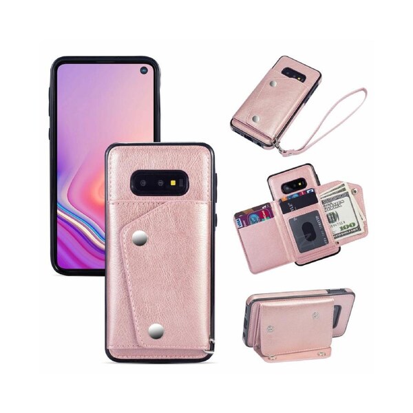 Case for Samsung Galaxy S10E, Leather Wallet Case With Card Pockets Back Flip Shockproof Cover Case-Rose Gold