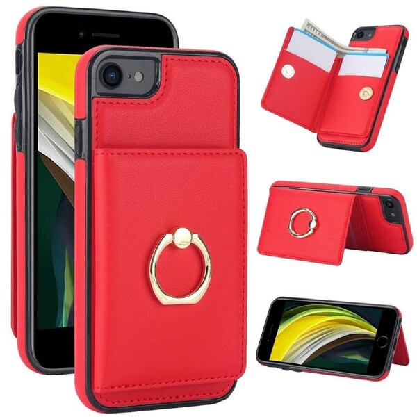 IPhone 7 Plus/IPhone 8 Plus Case With Card Holder,Military Grade Drop Protection,Durable Shockproof Cover-Red