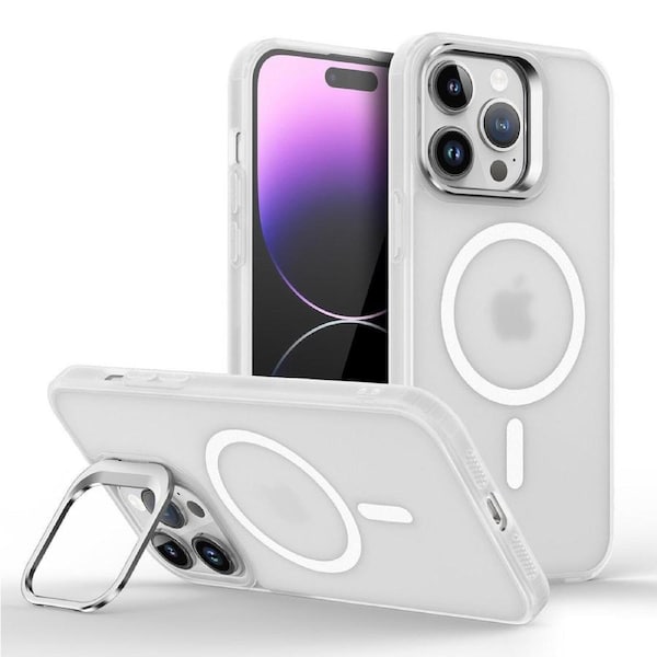 IPhone 14 Pro Case,Compatible With MagSafe,Built-in Stash Stand Phone Case,Scratch-Resistant Back Cover-White