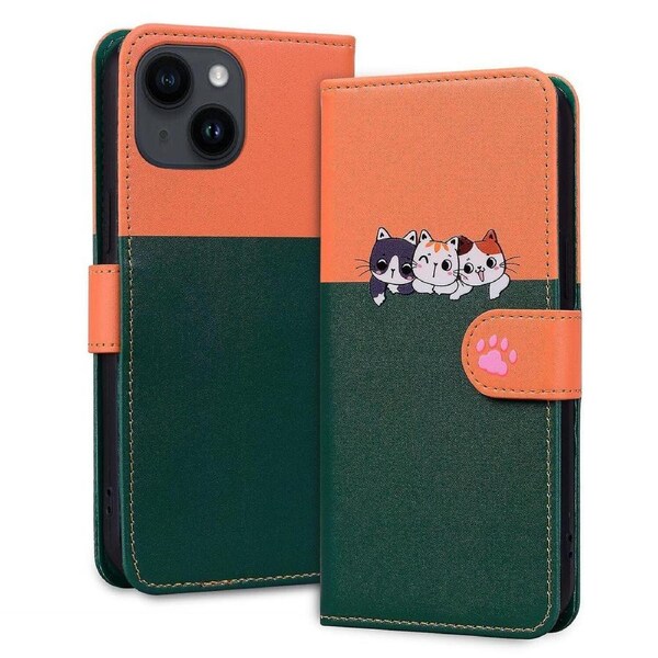 For iPhone 15 Wallet Case,3 Credit Card Slot ID Card Holder,PU Leather Flip Case with Strap - Orange and Green