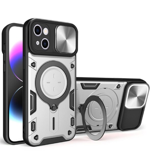 For iPhone 14 Plus Case, Magnetic Support Car Mount Magnetic Military Shell - Silvery