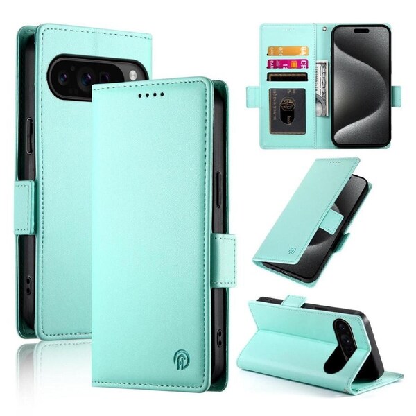 Wallet Case for Google Pixel 9 Pro,Slim Protective Shockproof Case With Card Holder,Premium PU Leather Kickstand-Light Green