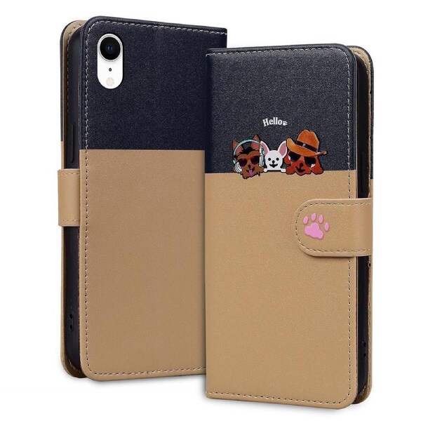 For iPhone Xr Wallet Case,3 Credit Card Slot ID Card Holder,PU Leather Flip Case with Strap - Brown