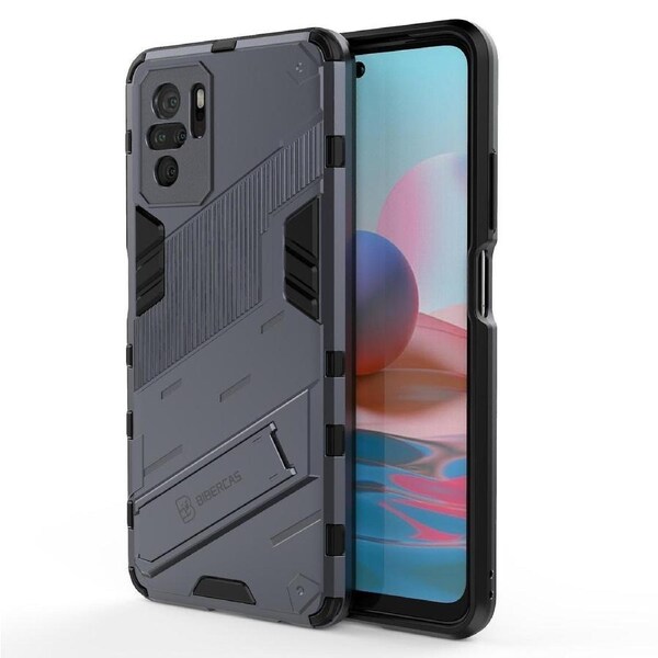 For Redmi Note10 4G Shockproof Dual-Layer Stand Cover - Grey