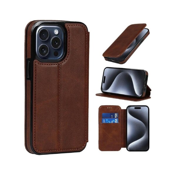 Iphone 15 Pro Max Wallet Phone Case,Pu Leather Phone Case With RFID Blocking and Card Slots Holder-Brown