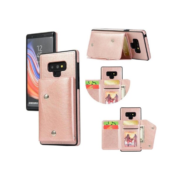 Case for Samsung Galaxy Note9, Leather Wallet Case With Card Pockets Back Flip Shockproof Cover Case-Rose Gold