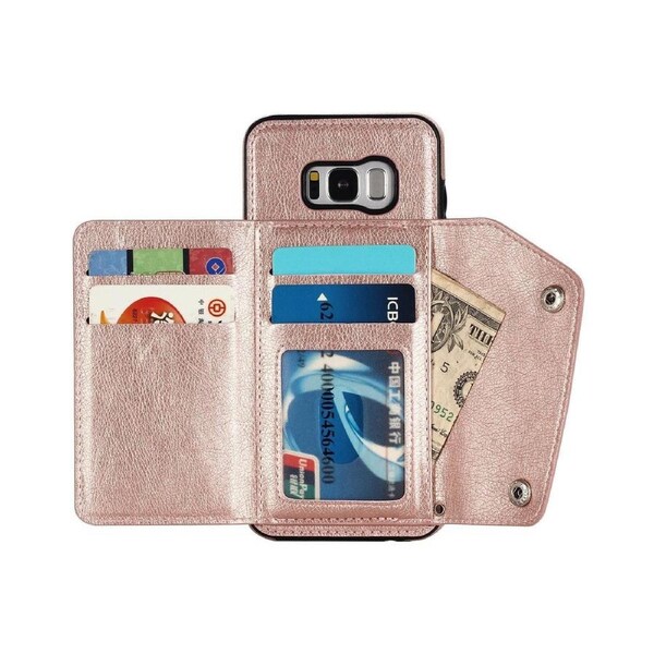 Case for Samsung Galaxy S8, Leather Wallet Case With Card Pockets Back Flip Shockproof Cover Case-Rose Gold
