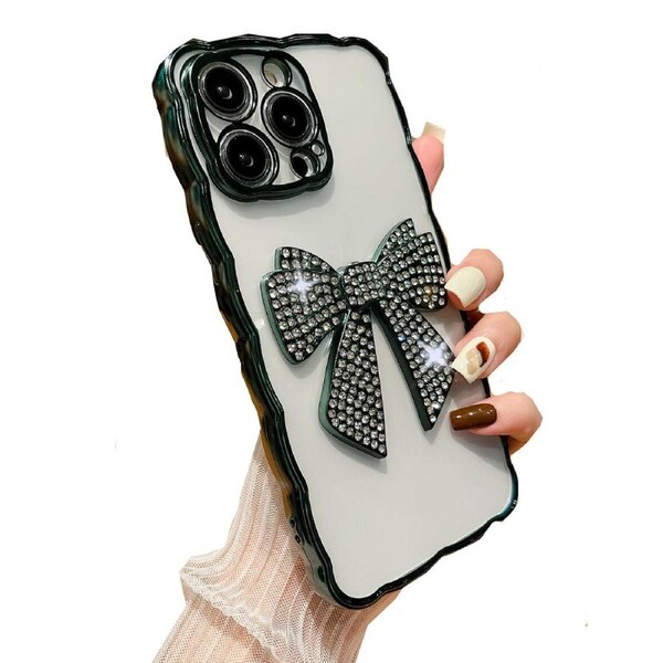 Compatible with iPhone 12 Pro Max Case for Girls Cute Crystal Charms Clear Soft Cover - Green