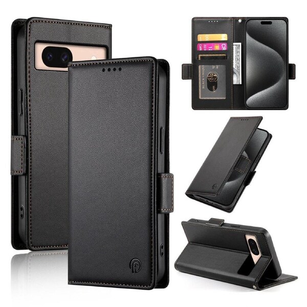 Wallet Case for Google Pixel 8A,Slim Protective Shockproof Case With Card Holder,Premium PU Leather Kickstand-Black