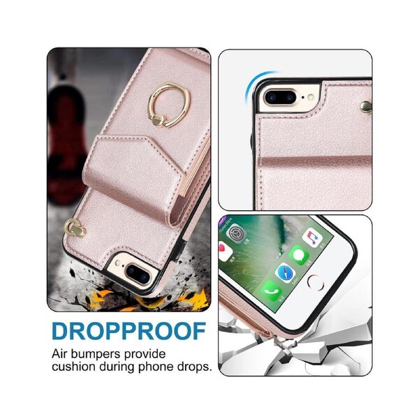 For iPhone 6 Plus/6S Plus Wallet Case with RFID Credit Cards Holder and Wrist Strap - Rose Gold