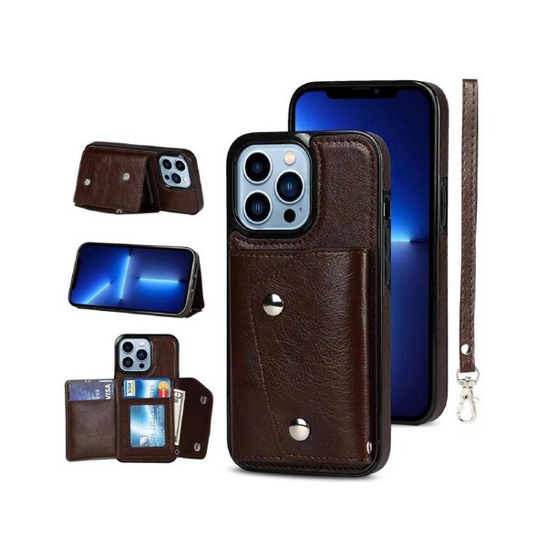 Case for iPhone 12 Pro Max, Leather Wallet Case With Card Pockets Back Flip Shockproof Cover Case-Brown