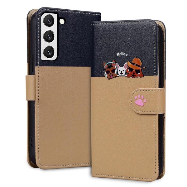 S22 Plus Wallet Case 3 Credit Card Slot ID Card Holder, PU Leather Flip Case with Strap - Brown