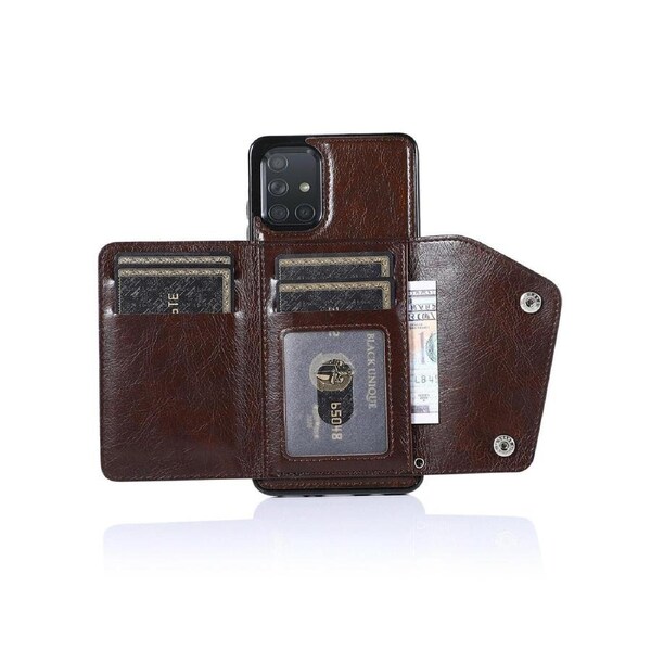 Case for Samsung Galaxy A51 4G, Leather Wallet Case With Card Pockets Back Flip Shockproof Cover Case-Brown