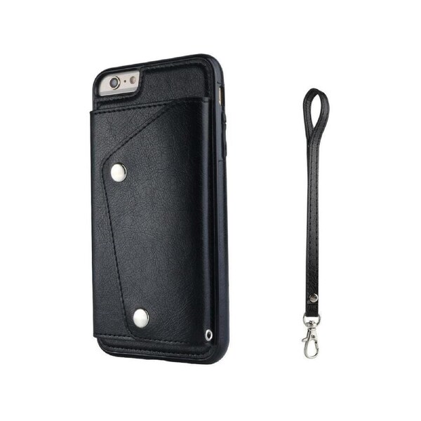 Case for iPhone 6 Plus / 6S Plus, Leather Wallet Case With Card Pockets Back Flip Shockproof Cover Case-Black