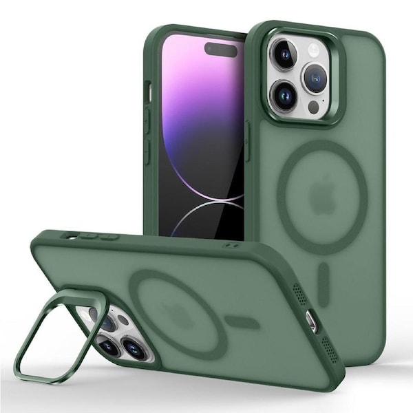 IPhone 13 Pro Case,Compatible With MagSafe,Built-in Stash Stand Phone Case,Scratch-Resistant Back Cover-Green