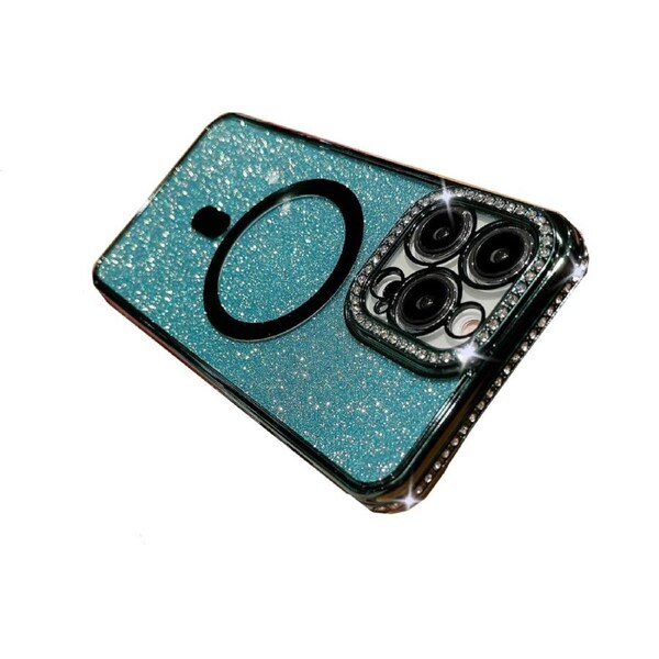 Magnetic Case for iPhone 12, Glitter Sparkle Bling Cover - Green