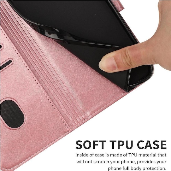 For iphone xs max Wallet Case,3 Credit Card Slot ID Card Holder,PU Leather Flip Case - Pink