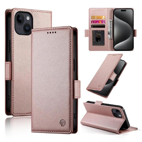 Wallet Case for IPhone 14,Slim Protective Shockproof Case With Card Holder,Premium PU Leather Kickstand-Rose Gold
