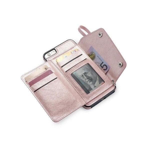 Case for iPhone 6 Plus / 6S Plus, Leather Wallet Case With Card Pockets Back Flip Shockproof Cover Case-Rose Gold