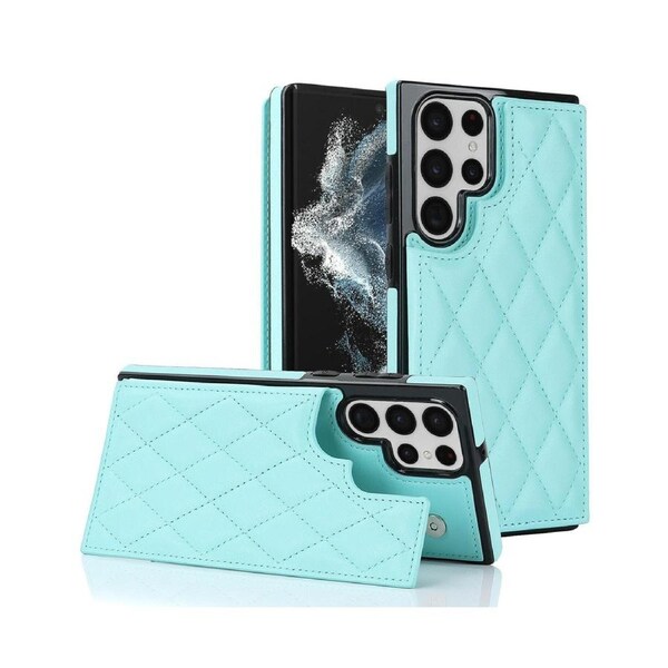 3 Cards Leather Case for Samsung Galaxy S22 Ultra, RFID Blocking Material to Protect Card Data - Mint Green