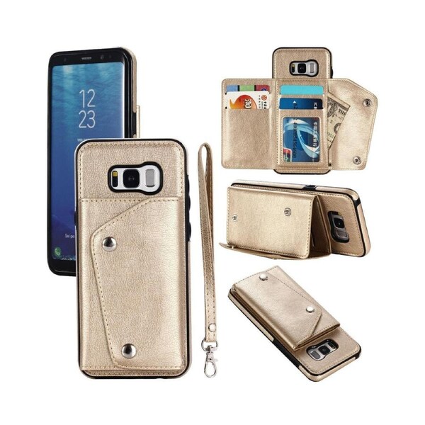 Case for Samsung Galaxy S8, Leather Wallet Case With Card Pockets Back Flip Shockproof Cover Case-Gold