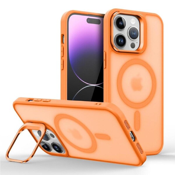 IPhone 12 Case,Compatible With MagSafe,Built-in Stash Stand Phone Case,Scratch-Resistant Back Cover-Orange