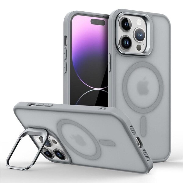 IPhone 12 Pro Max Case,Compatible With MagSafe,Built-in Stash Stand Phone Case,Scratch-Resistant Back Cover-Grey