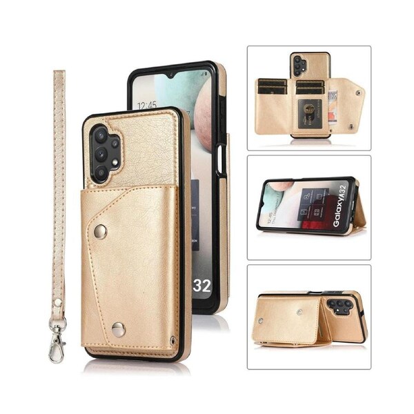 Case for Samsung Galaxy A32 5G, Leather Wallet Case With Card Pockets Back Flip Shockproof Cover Case-Gold