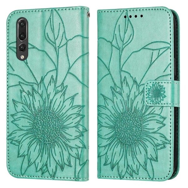 P20 Pro Wallet Case 3 Credit Card Slot ID Card Holder, PU Leather Flip Case - Green