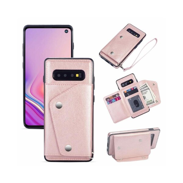 Case for Samsung Galaxy S10, Leather Wallet Case With Card Pockets Back Flip Shockproof Cover Case-Rose Gold