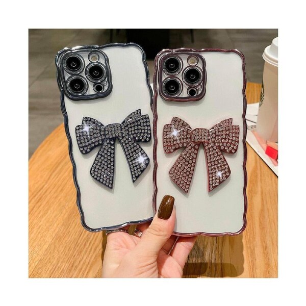 Compatible with iPhone 14 Case for Girls Cute Crystal Charms Clear Soft Cover - Blue