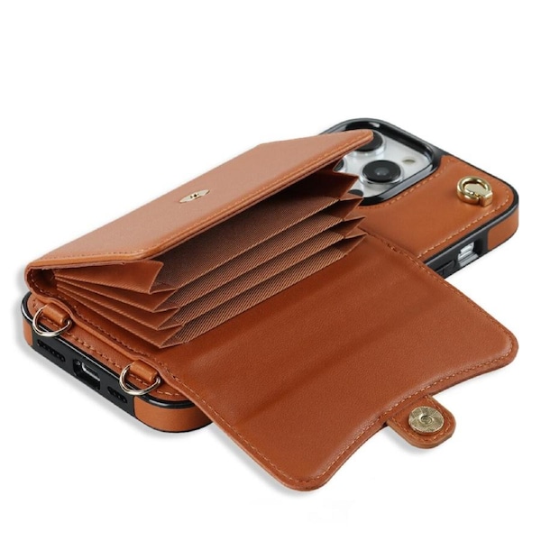 IPhone 15 Pro Max Wallet Case With Card Holder, PU Leather Kickstand Card Slots Case-Brown
