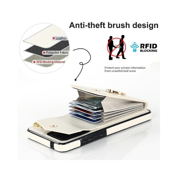 For Samsung Galaxy S20 Ultra Wallet Case with RFID Credit Cards Holder and Wrist Strap - White