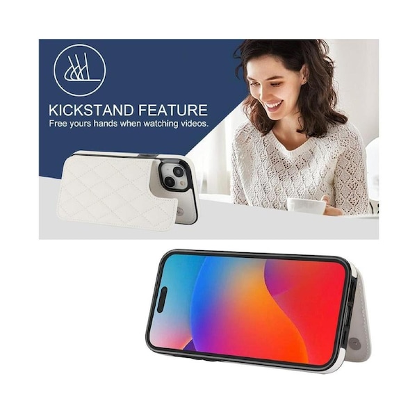 Case for Iphone 15,Pu Leather Wallet Case RFID Blocking Credit Card Slots Kickstand Phone Case-White